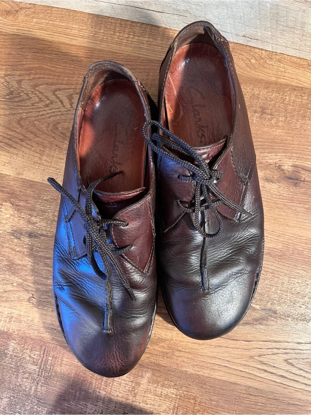 Clarks Men's Dark Brown Leather Lace-Up Oxfords Vintage Split Toe Center Seam